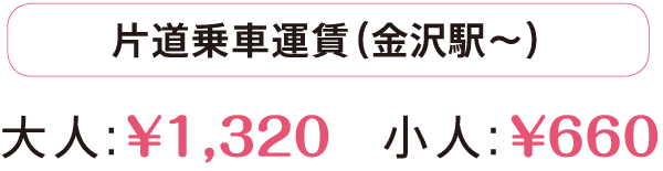 片道乗車運賃（金沢駅～）大人：1,320円、小人：660円