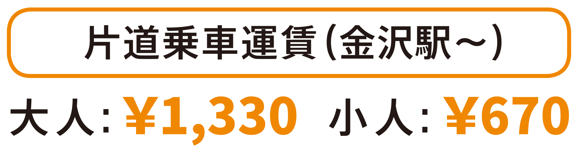 片道乗車運賃(金沢駅〜) 大人:1,330円、小人:670円