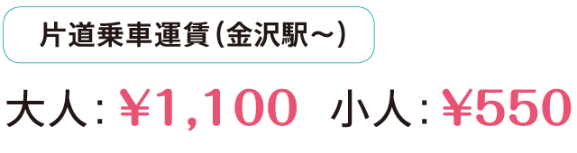 片道乗車運賃（金沢駅～）大人：1,100円、小人：550円